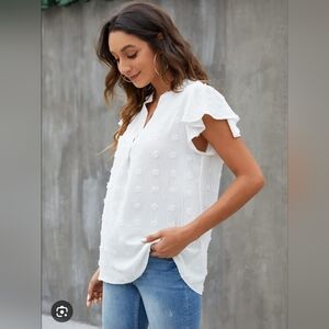 LUNA RAE WOMEN'S SHOE POLKA DOT POM FLUTTER SLEEVE TOP SIZE XL